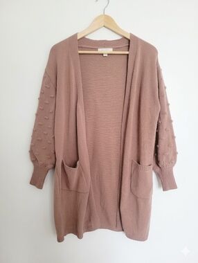 Aritzia moon & madison Dusty Rose Open-Front Pom Pom Sleeve Cardigan Size S